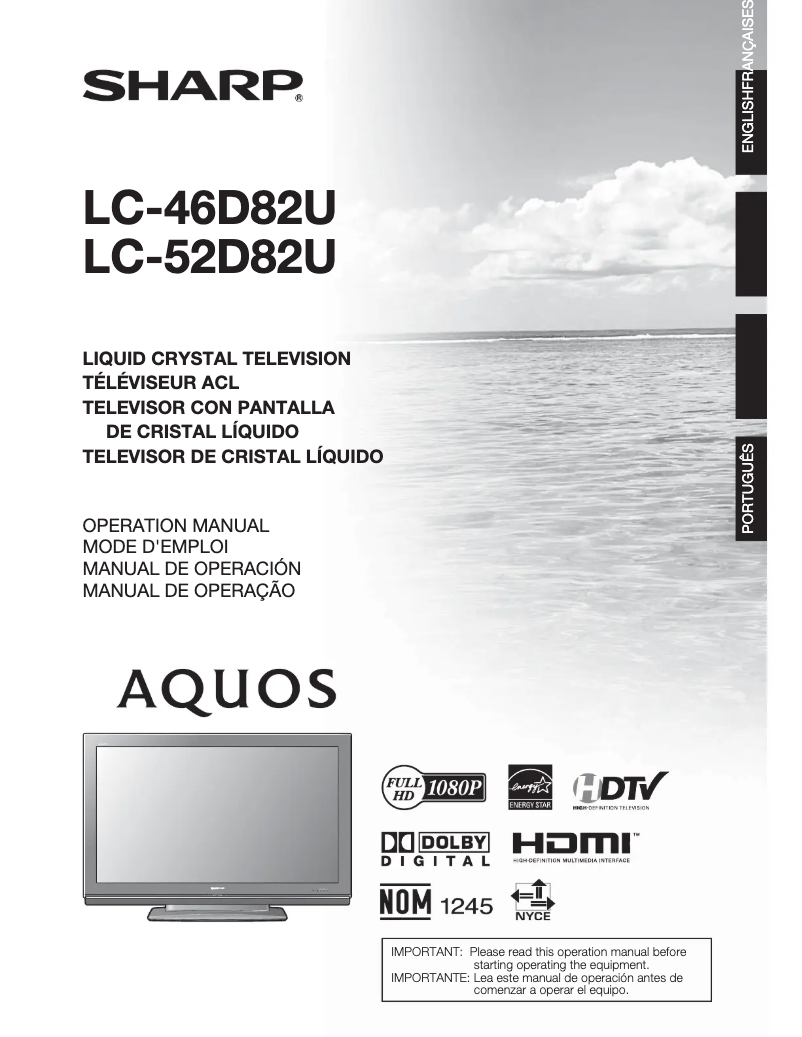 Image de la première page du manuel de l'appareil AQUOS LC-52D82U
