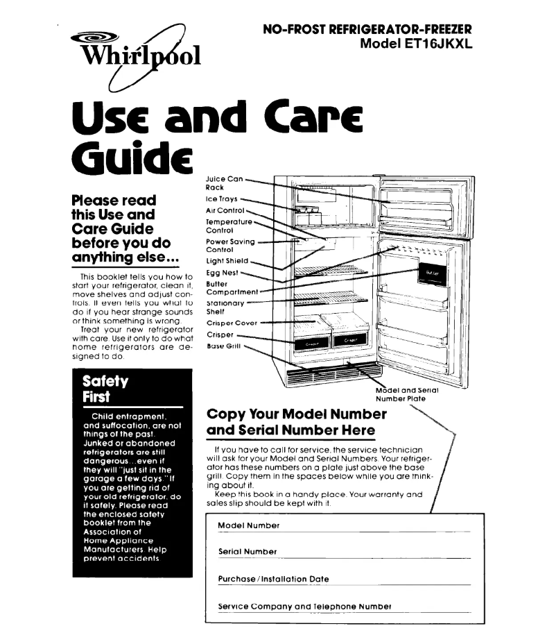 Page n°1 - Manuel utilisateur Whirlpool ET16JKXLWR0
