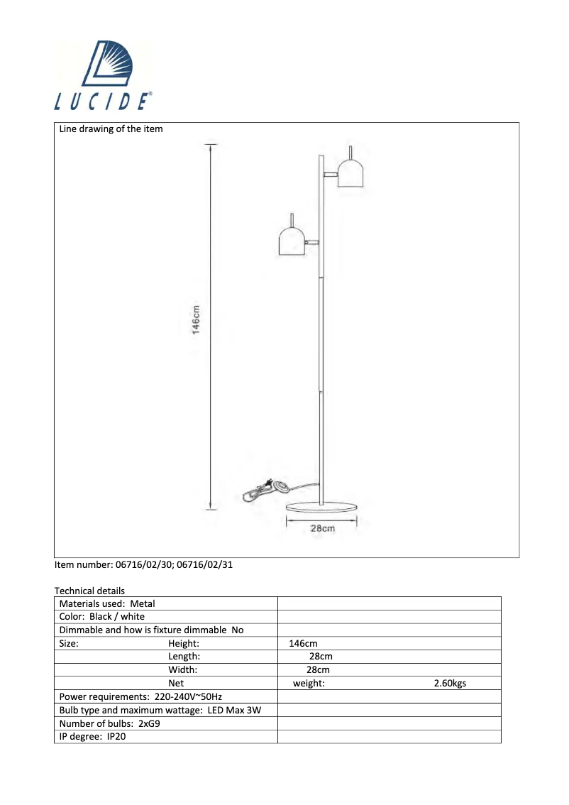 Page n°1 - Manuel utilisateur Lucide Javra 06716/02/31