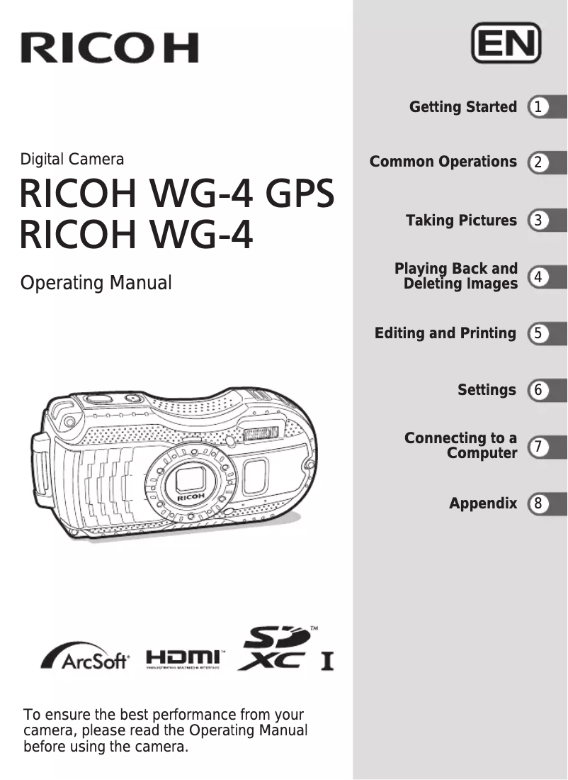 Page 1 de la notice Manuel utilisateur Ricoh WG-4 GPS