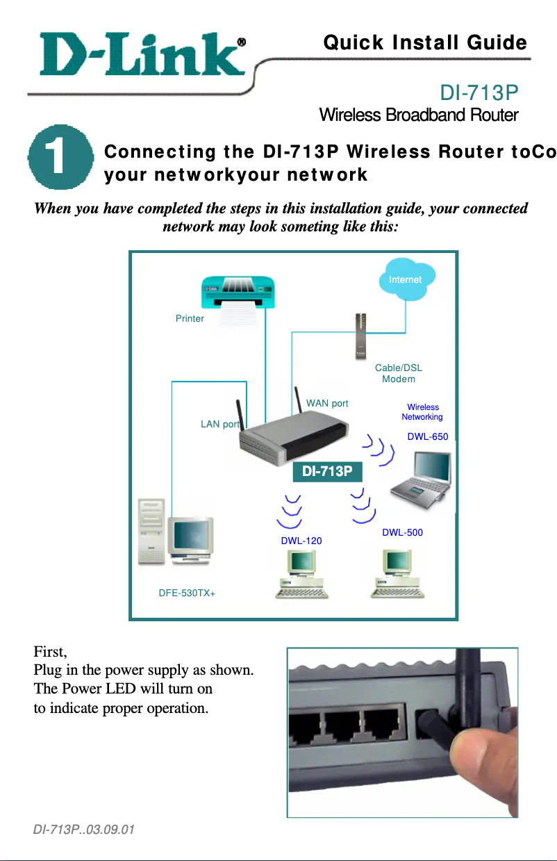 Page 1 de la notice Guide d'installation D-Link DI-713P