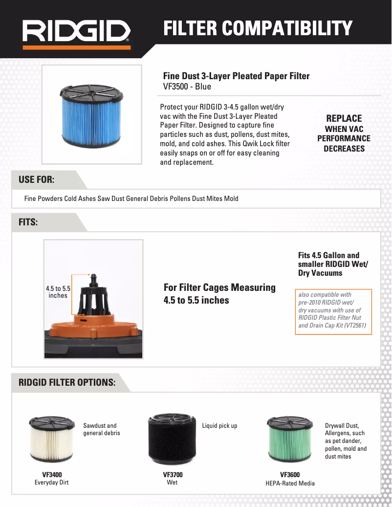 Page 1 de la notice Instructions / montage Ridgid HD1640