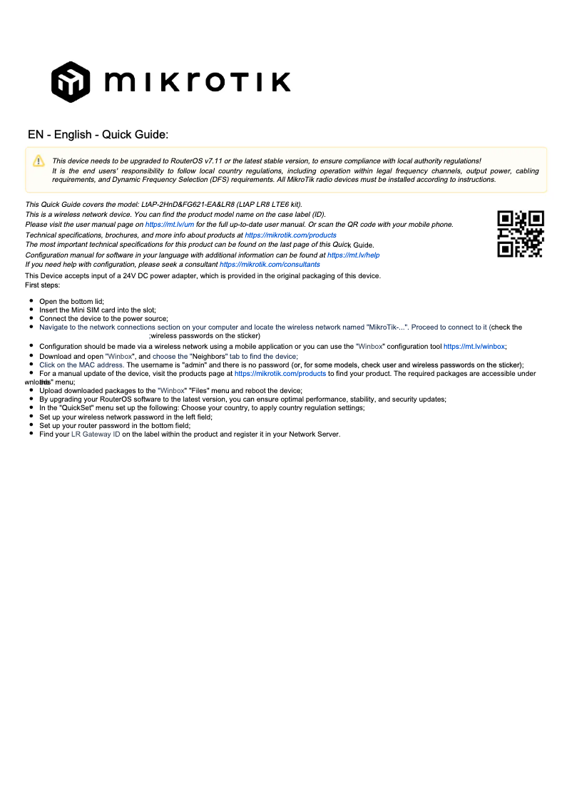 Page n°1 - Manuel utilisateur Mikrotik LtAP LR8 LTE6 kit