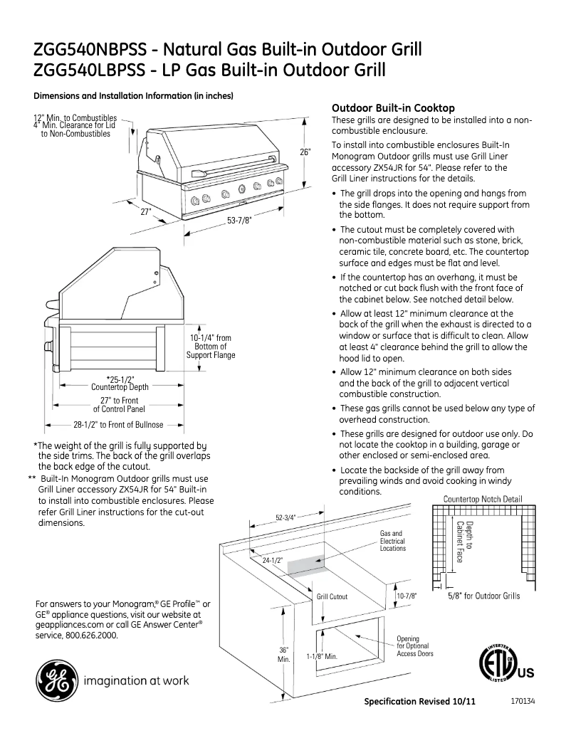 Page n°1 - Fiche technique GE ZGG540LBPSS