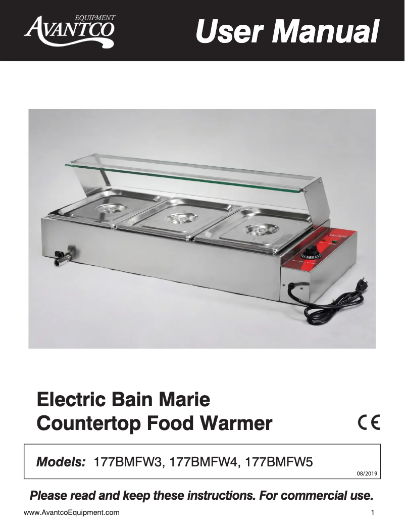 Page 1 de la notice Manuel utilisateur Avantco BMFW3