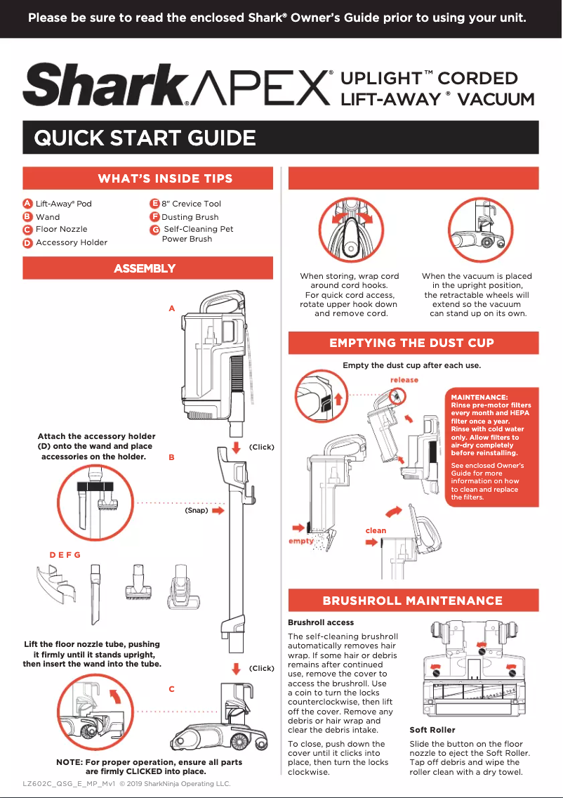 Page 1 de la notice Manuel utilisateur Shark Apex Uplight LZ602