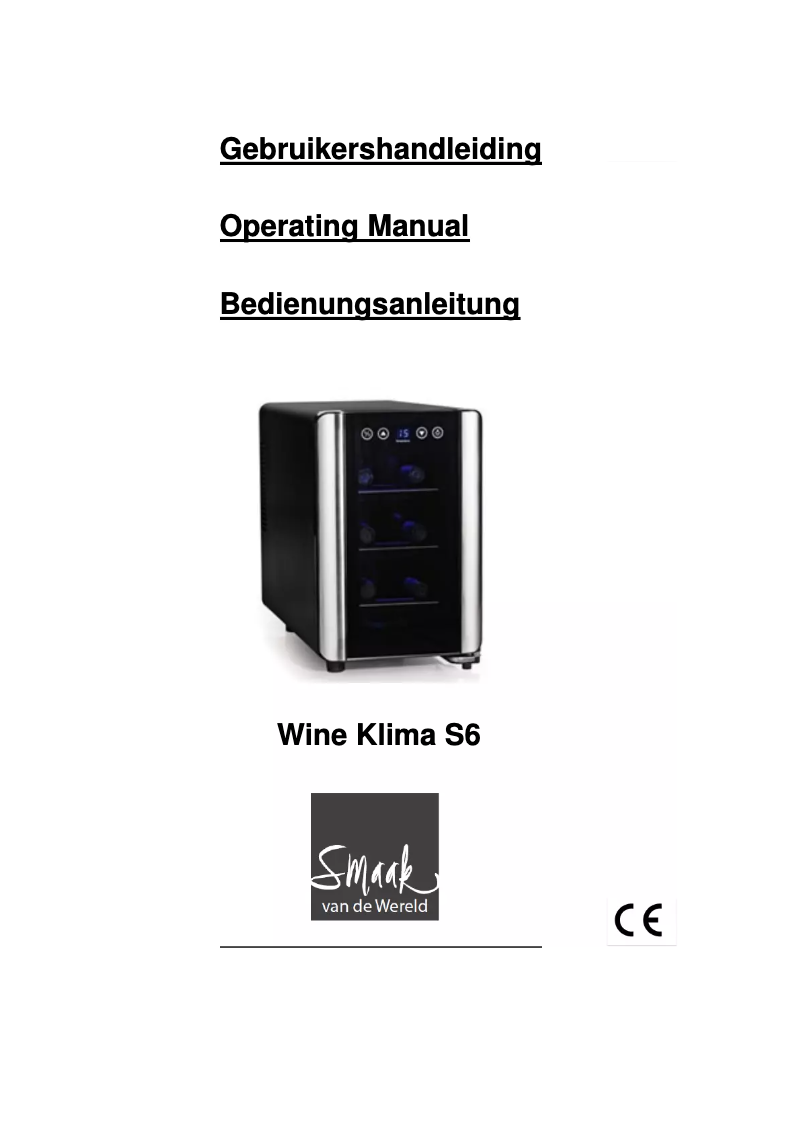 Page 1 de la notice Manuel utilisateur Wine Klima S6