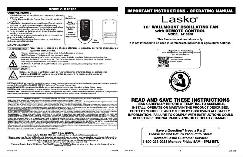 Image de la première page du manuel de l'appareil M18950