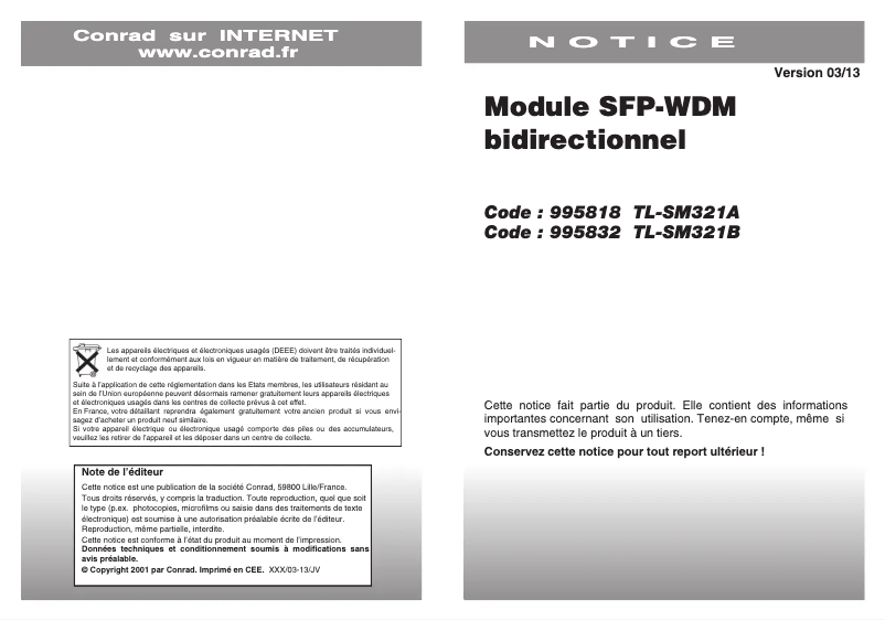 Page 1 de la notice Manuel utilisateur TP-Link TL-SM321A