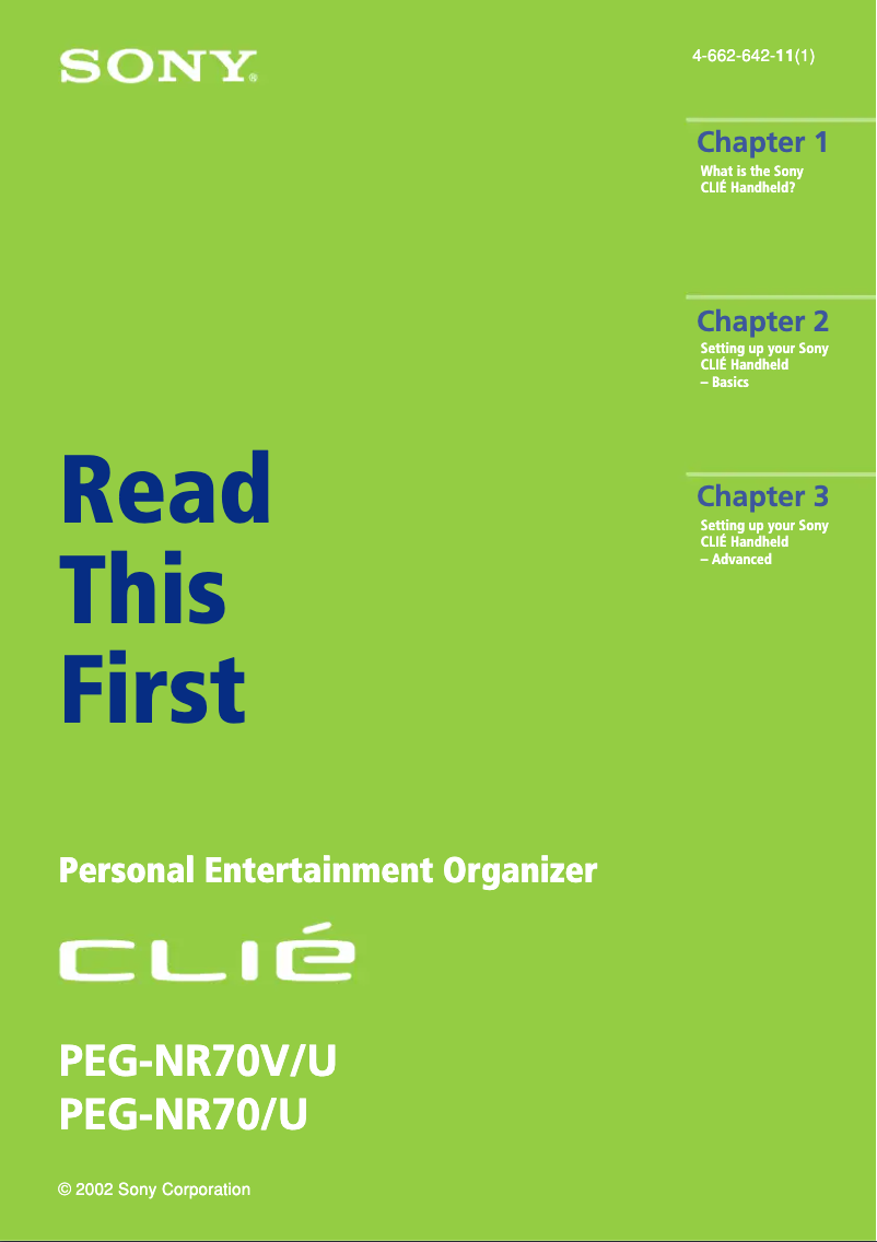 Page n°1 - Guide d'installation Sony Clié PEG-NR70V
