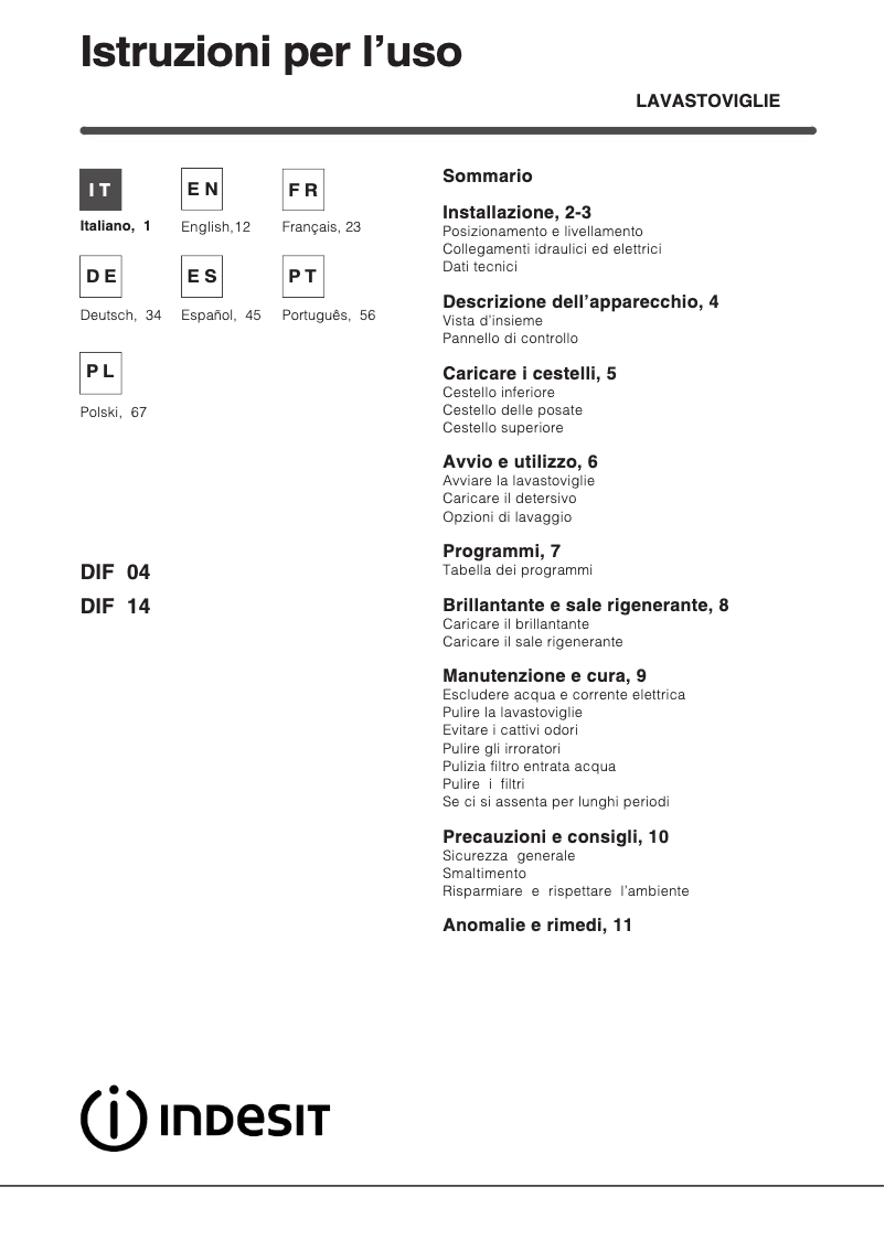 Page n°1 - Manuel utilisateur Indesit DIF 04