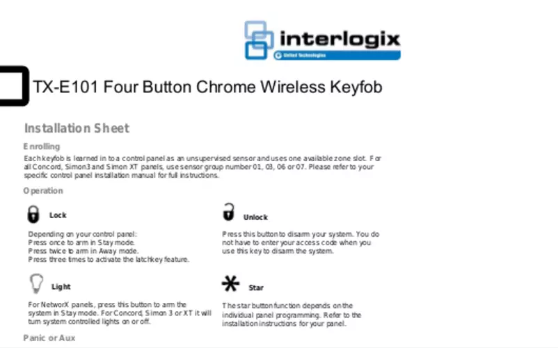 Page 1 de la notice Manuel utilisateur Interlogix TX-E101