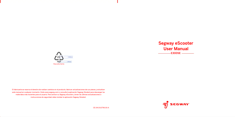 Page 1 de la notice Manuel utilisateur Segway E300SE