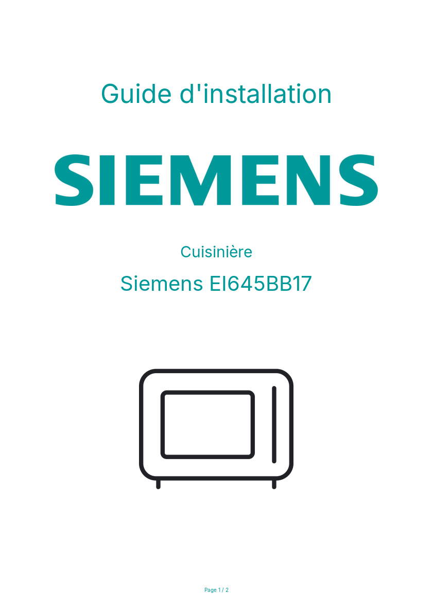 Page n°1 - Guide d'installation Siemens EI645BB17