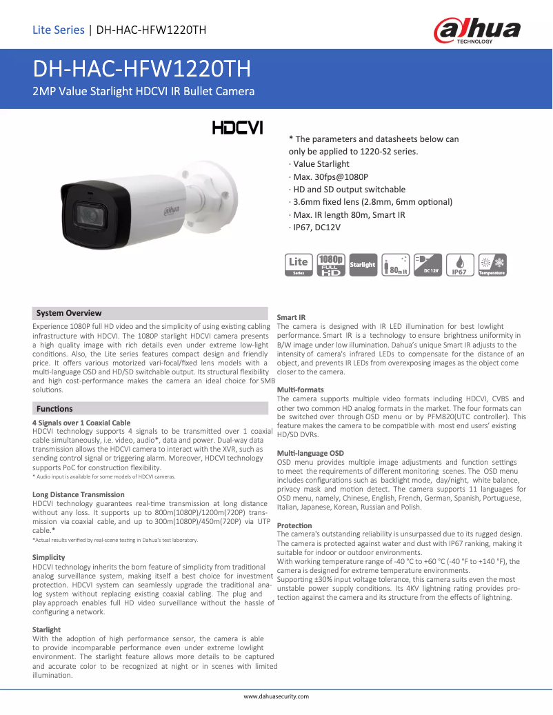 Image de la première page du manuel de l'appareil HAC-HFW1220TH