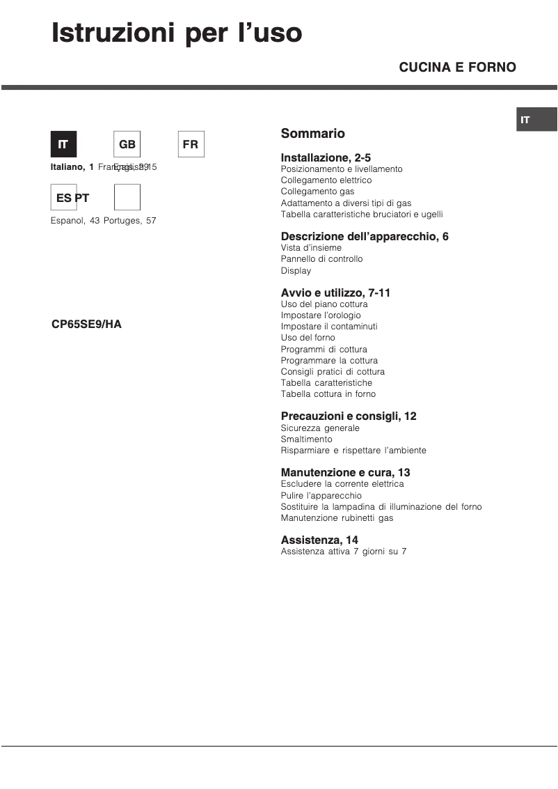 Page n°1 - Manuel utilisateur Hotpoint Ariston CP65SE9 (C)/HA