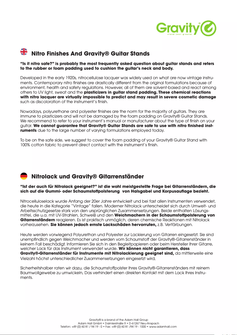 Página 1 del manual Ficha técnica Gravity Vari-G 3