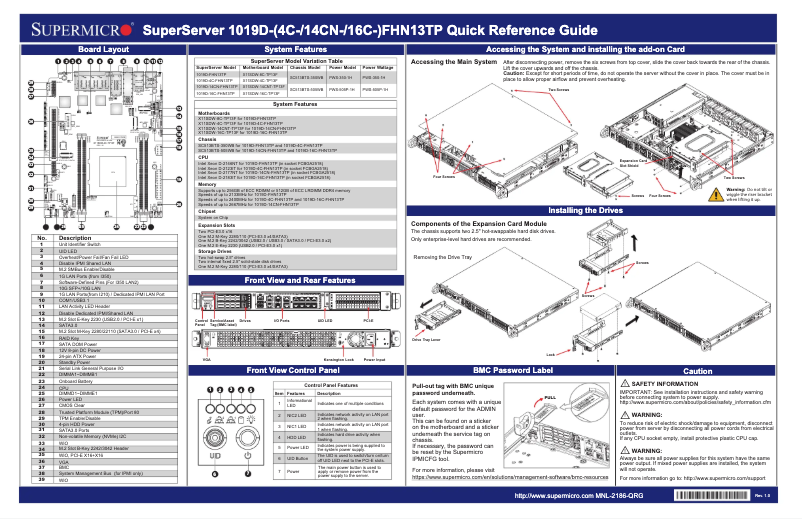 Page 1 de la notice Guide de démarrage rapide Supermicro SuperServer 1019D-FHN13TP