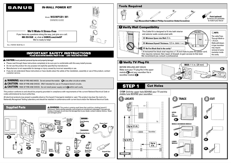 Page 1 de la notice Manuel utilisateur Sanus WSIWPSB1-W1