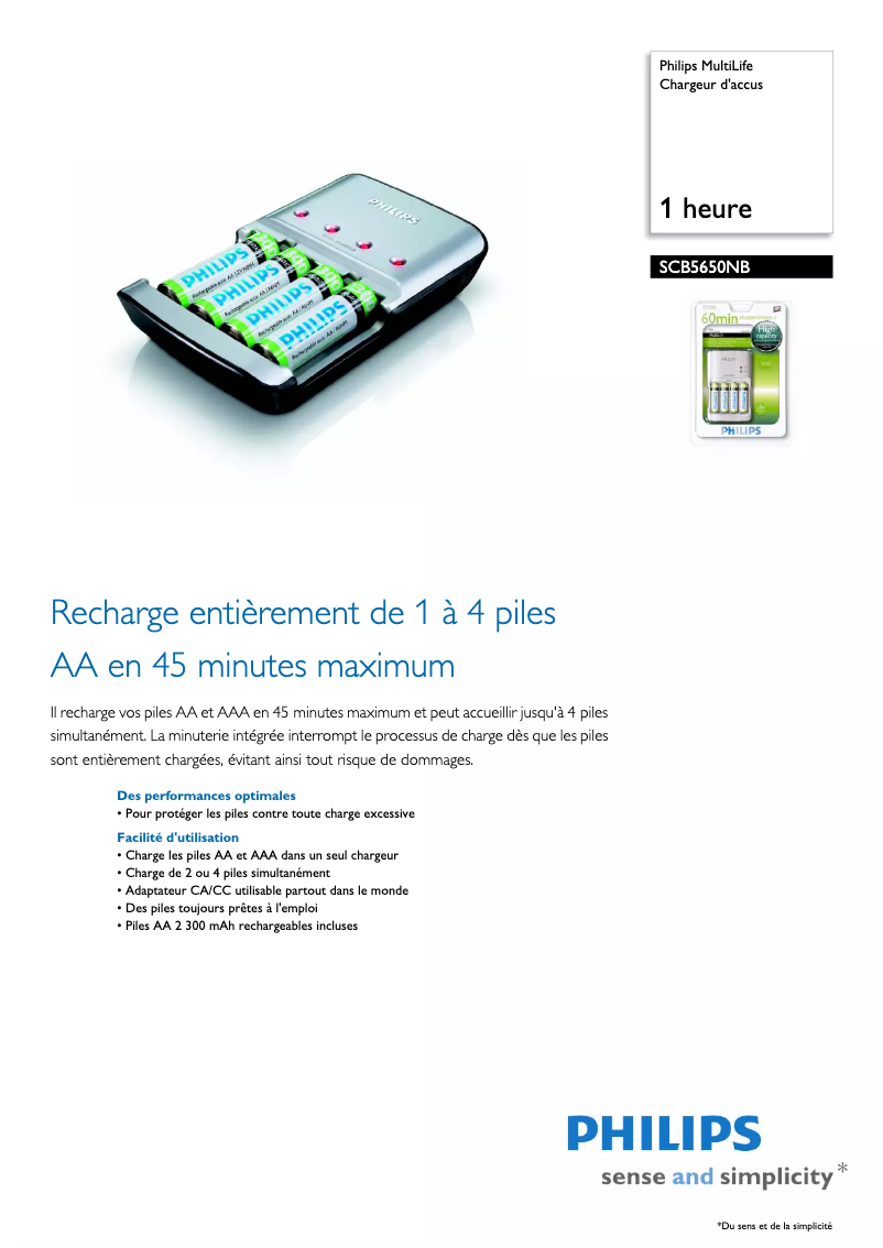 Page 1 de la notice Fiche technique Philips MultiLife SCB5650NB