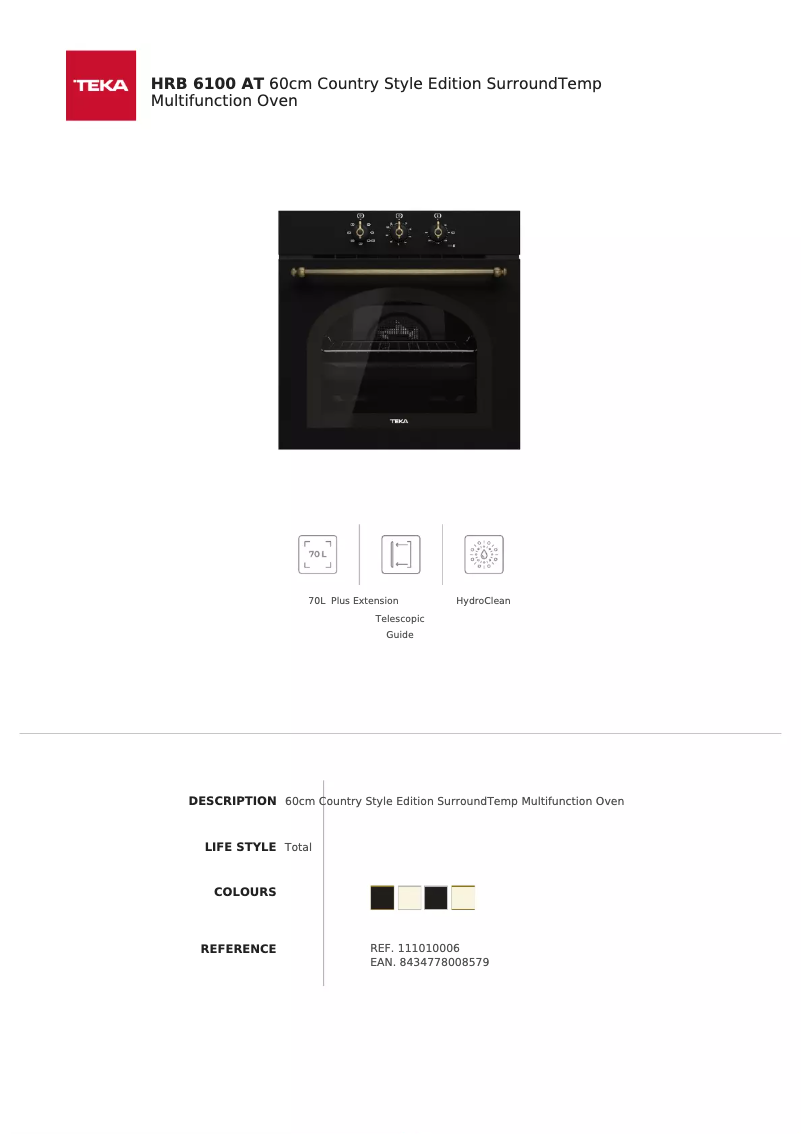 Page n°1 - Fiche technique Teka HRB 6100 AT