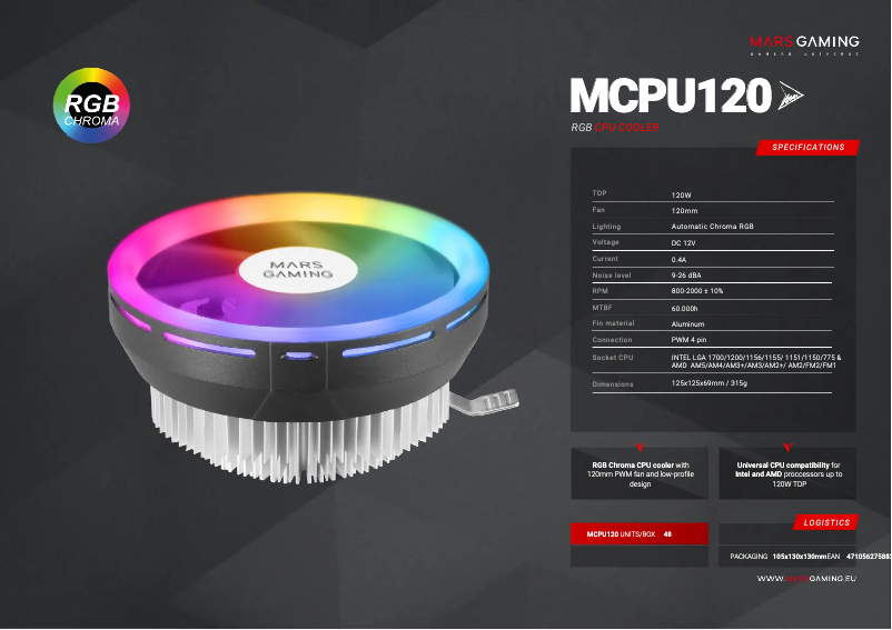 Page 1 de la notice Fiche technique Mars Gaming MCPU120