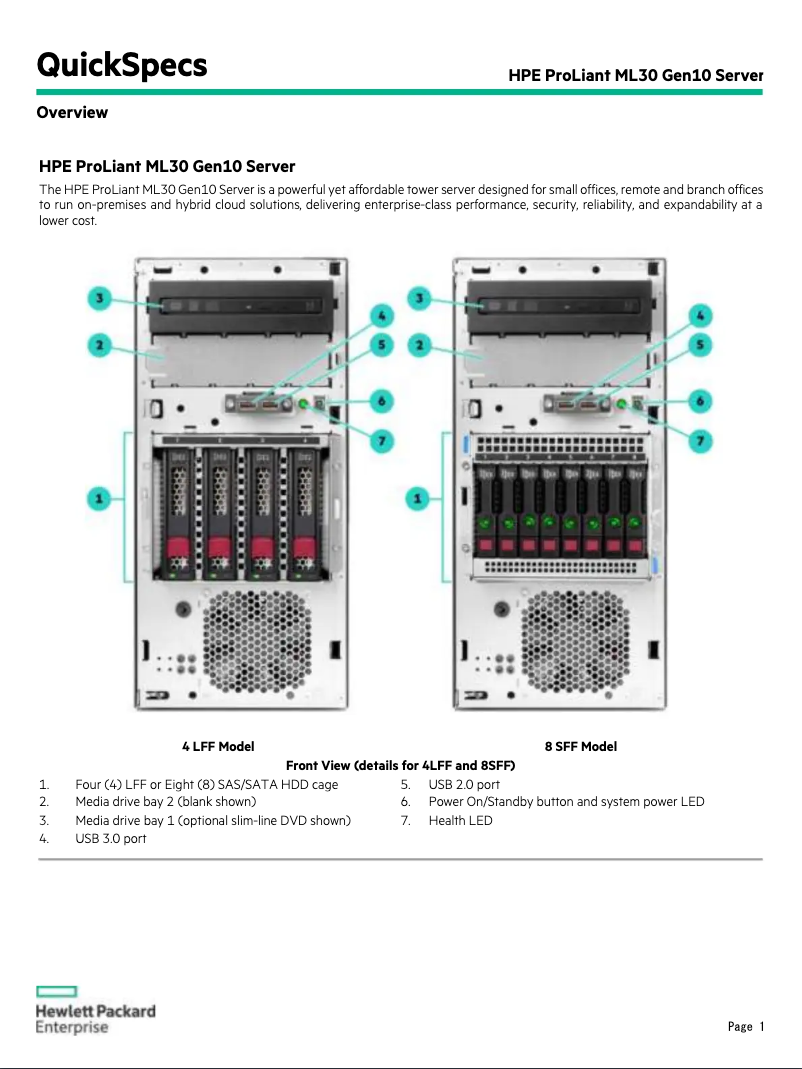 Image de la première page du manuel de l'appareil ProLiant ML30 Gen10