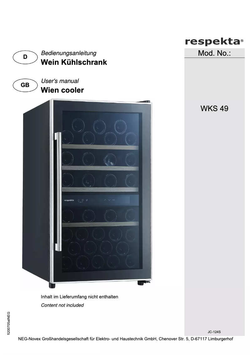 Page 1 de la notice Manuel utilisateur Respekta Avino WKS49