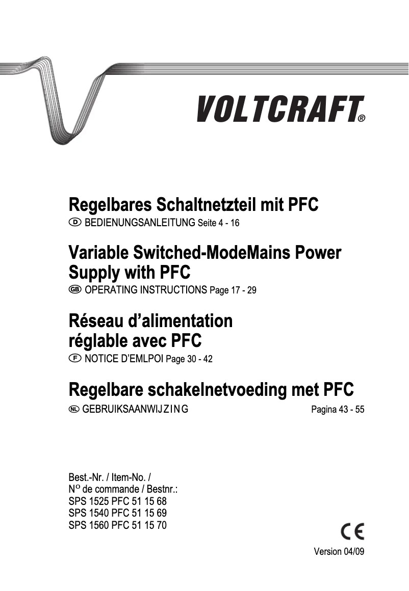 Page n°1 - Manuel utilisateur Voltcraft SPS 1540 PFC