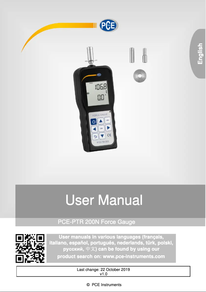 Page 1 de la notice Manuel utilisateur PCE Instruments PCE-PTR 200N