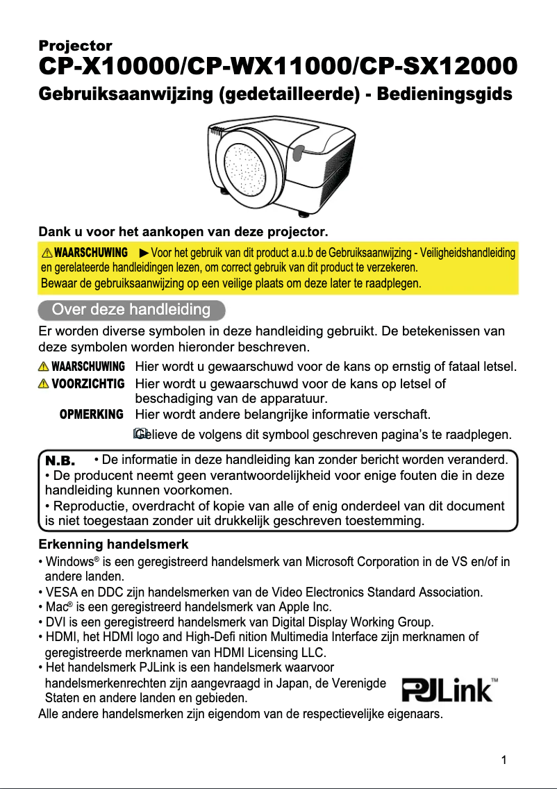Page 1 de la notice Manuel utilisateur Hitachi CP-X10000W