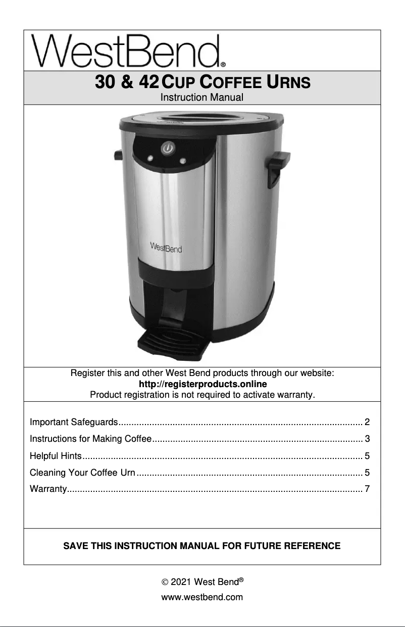 Page n°1 - Manuel utilisateur WestBend 57030