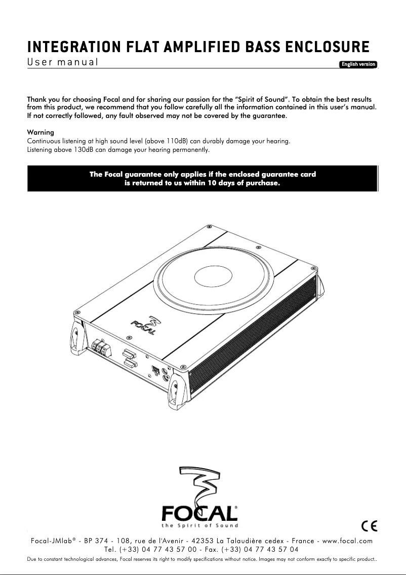 Page 1 de la notice Manuel utilisateur Focal Integration IBUS20