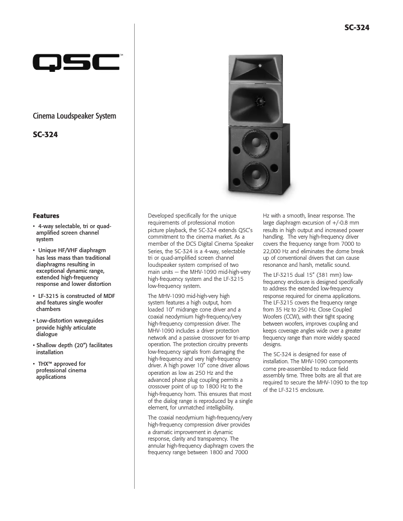 Page 1 de la notice Fiche technique QSC SC-324