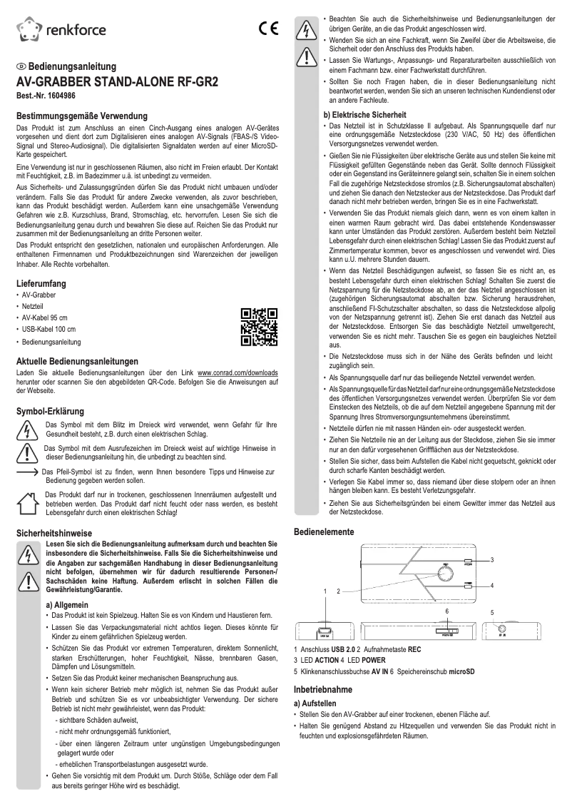 Page 1 de la notice Manuel utilisateur Renkforce RF-GR2