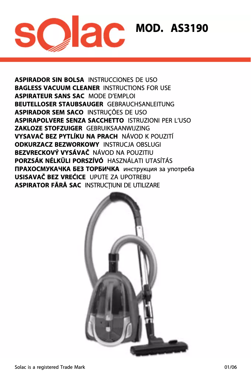 Page 1 de la notice Manuel utilisateur Solac AS3190