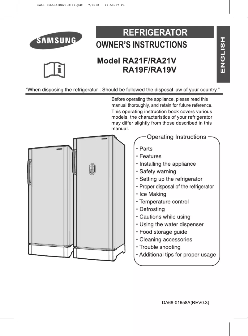 Image de la première page du manuel de l'appareil RA23FCTS