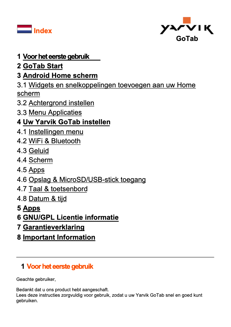 Image de la première page du manuel de l'appareil GoTab TAB469