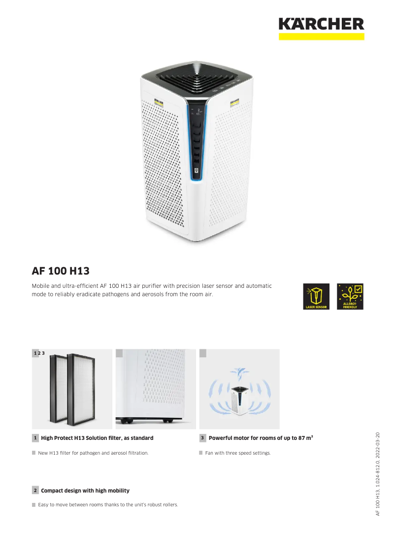 Page 1 of the manual Technical Sheet Kärcher AF 100 H13