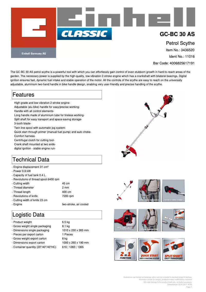 Page n°1 - Fiche technique Einhell GC-BC 30 AS
