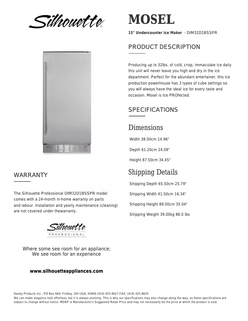 Página 1 del manual Ficha técnica Danby DIM32D1BSSPR