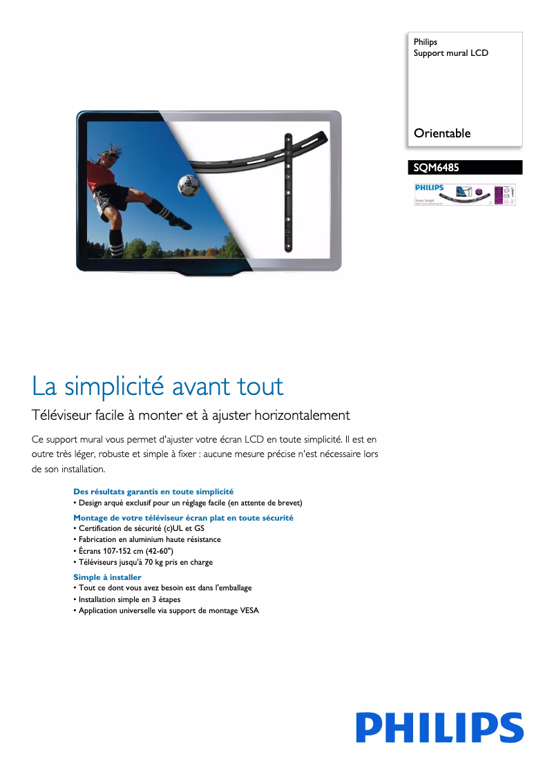 Page 1 de la notice Fiche technique Philips SQM6485