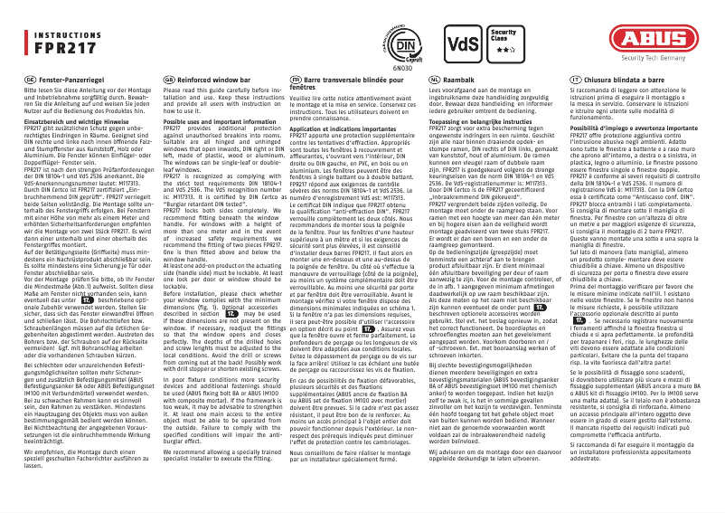 Page 1 de la notice Instructions / montage Abus FPR217