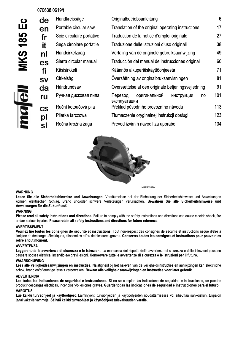Image de la première page du manuel de l'appareil MKS 185 Ec
