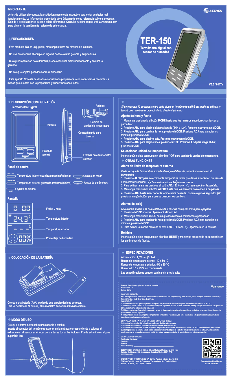 Page 1 de la notice Manuel utilisateur Steren TER-150
