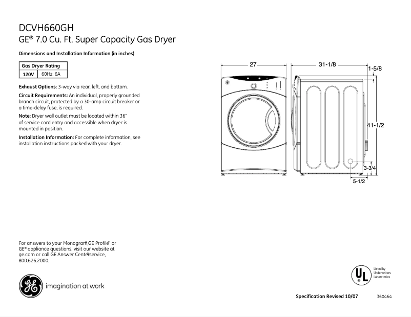 Page n°1 - Fiche technique GE DCVH660GHMR