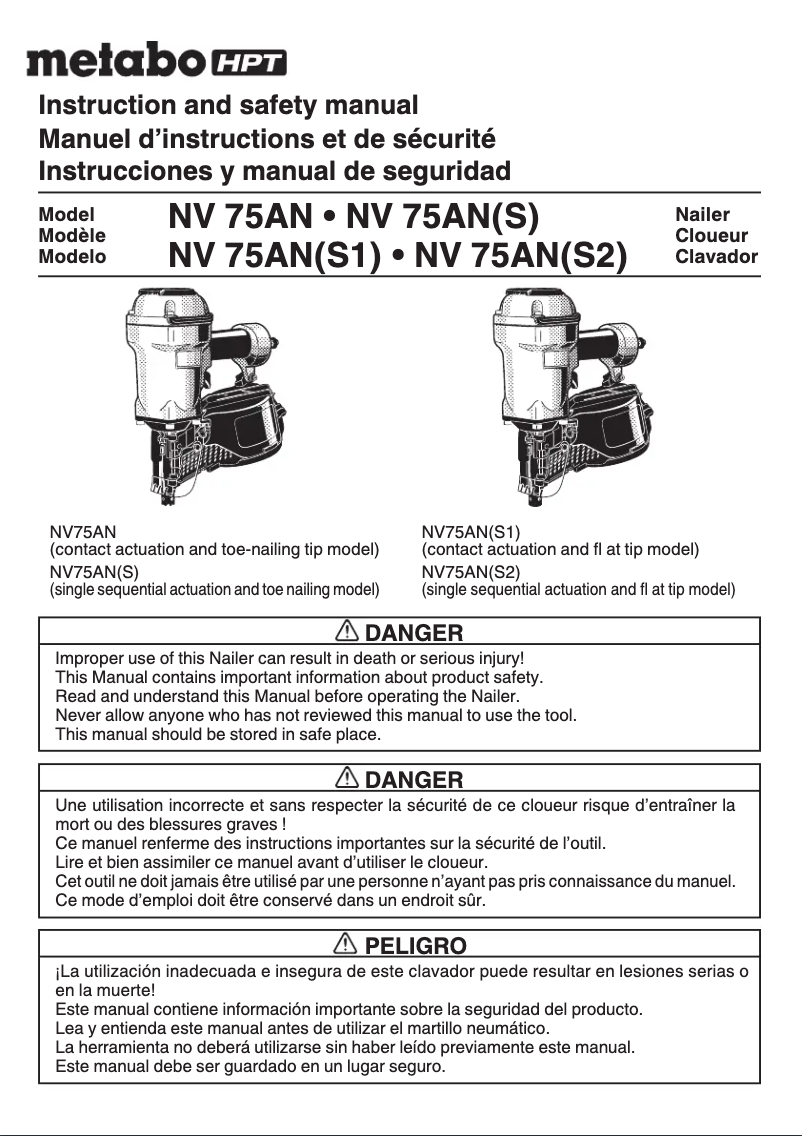 Page n°1 - Manuel utilisateur HiKOKI NV75AN