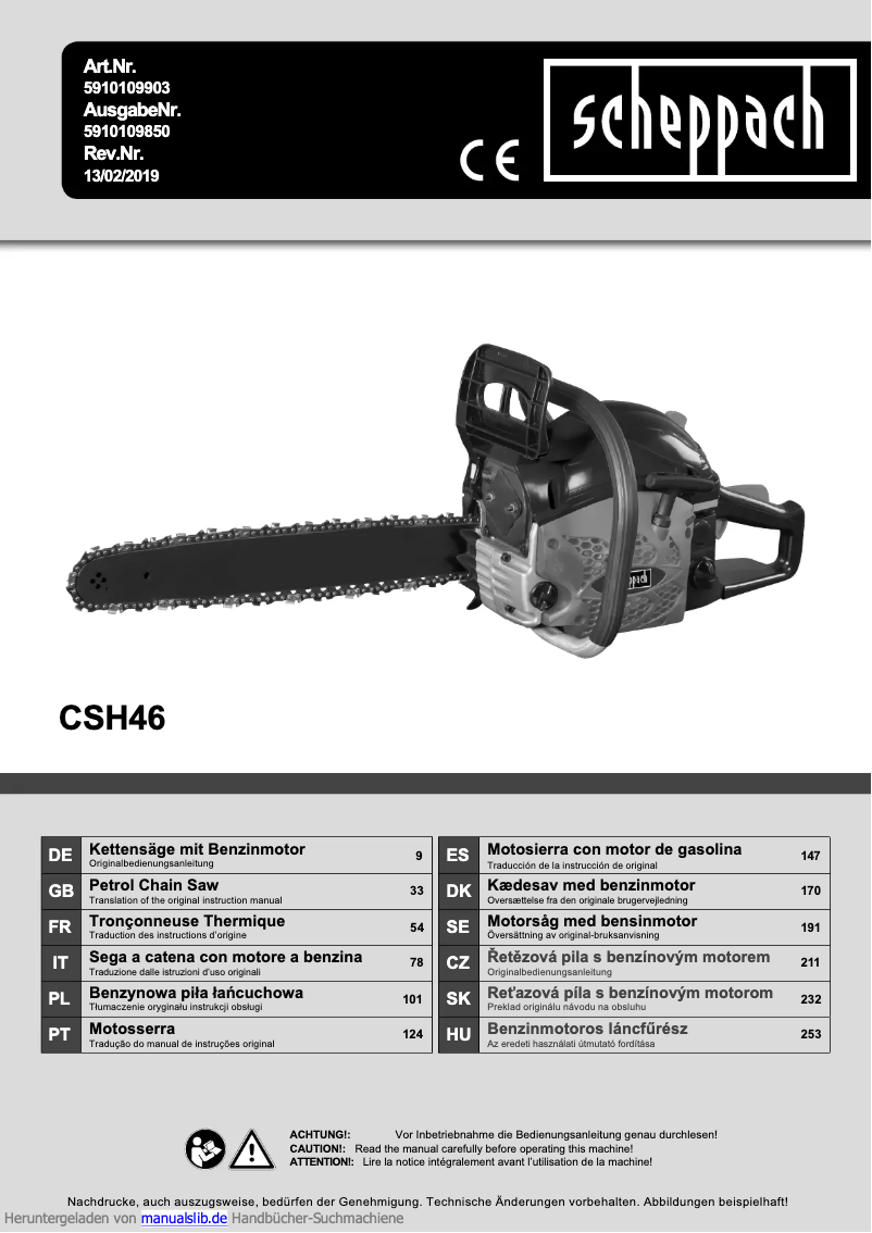 Page 1 of the manual User Manual Scheppach CSH46