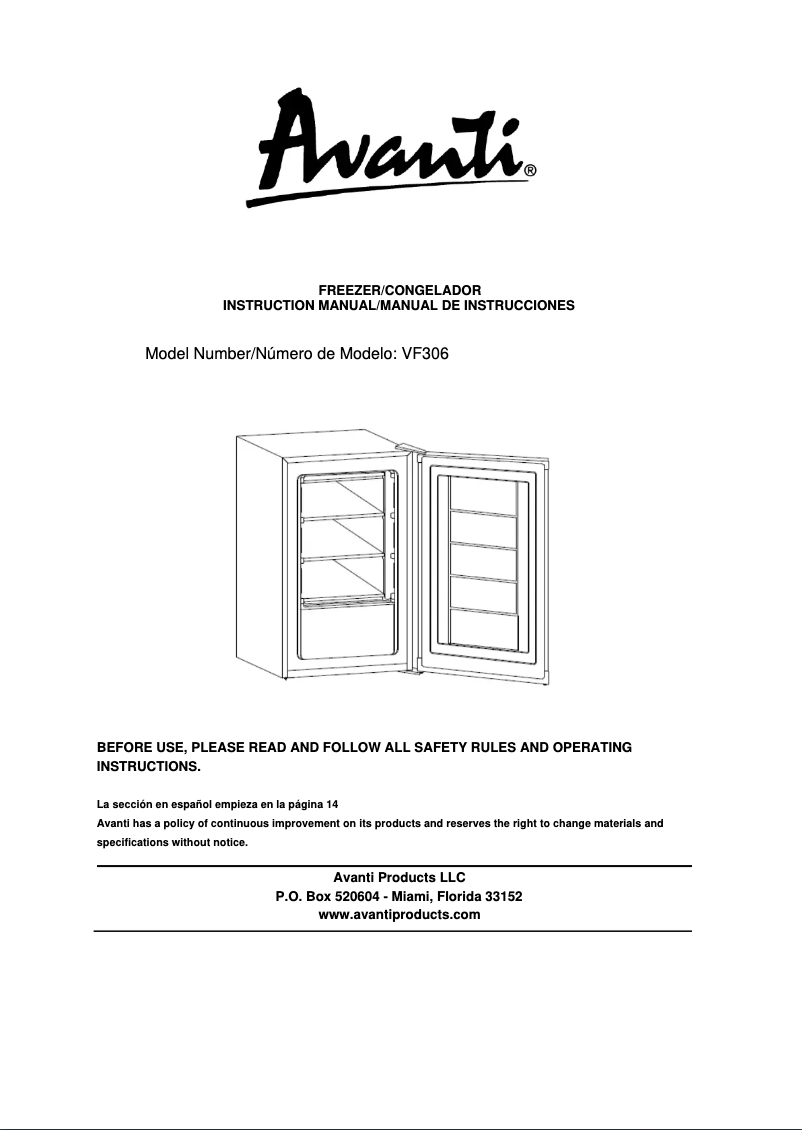 Page n°1 - Manuel utilisateur Avanti VF306