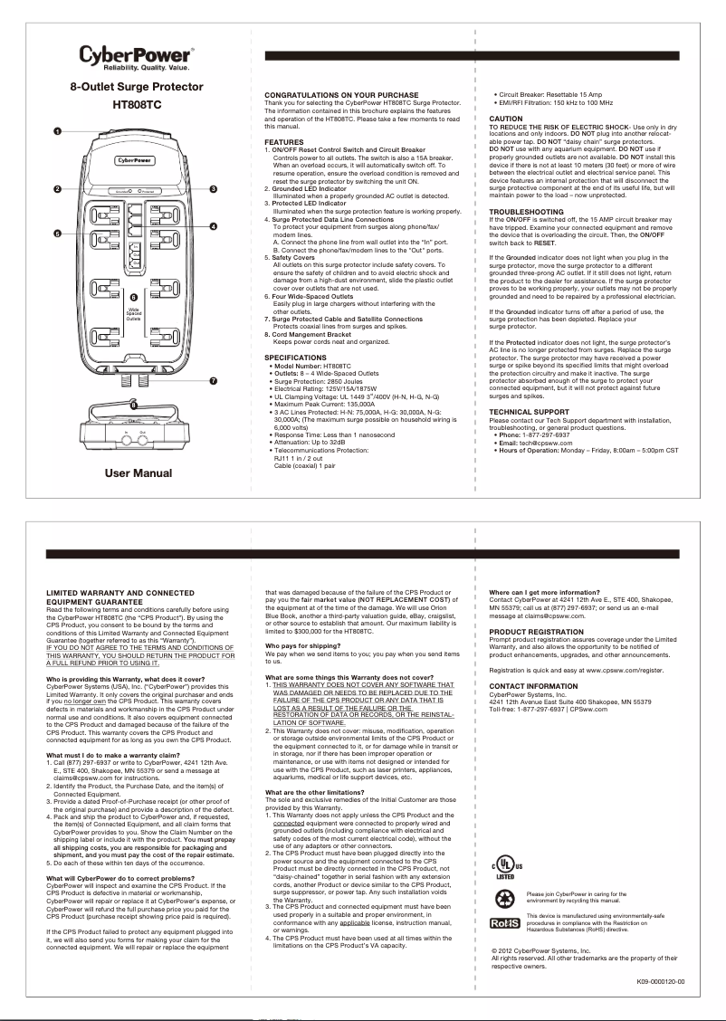 Page n°1 - Manuel utilisateur CyberPower HT808TC